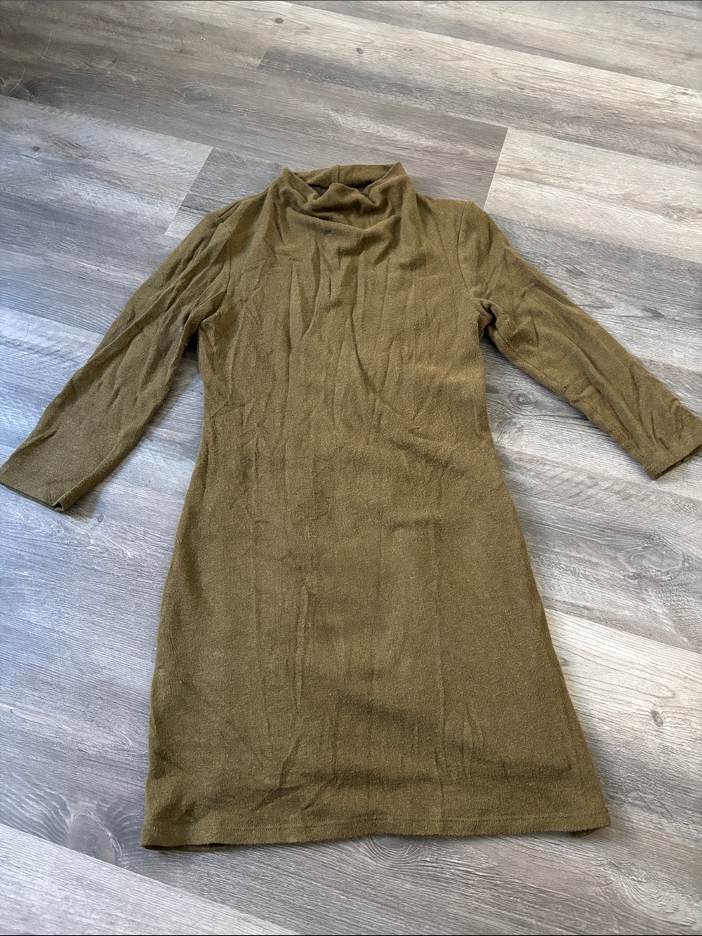 Reformation Olive Green Long Sleeve Knit Turtleneck Dress